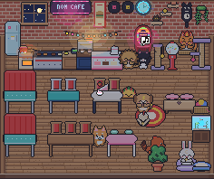 A living pixel café full of Nomlings
